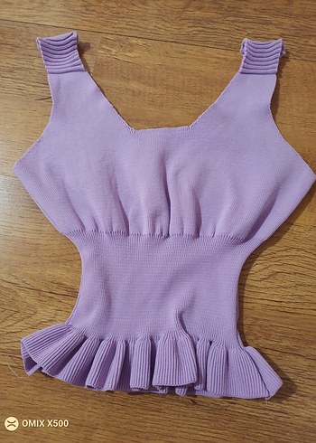 Mor Fırfırlı Triko Kız bluzu - Görsel 2