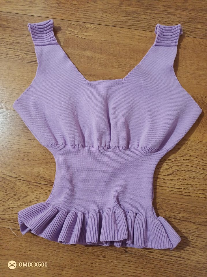 Mor Fırfırlı Triko Kız bluzu - Görsel 2
