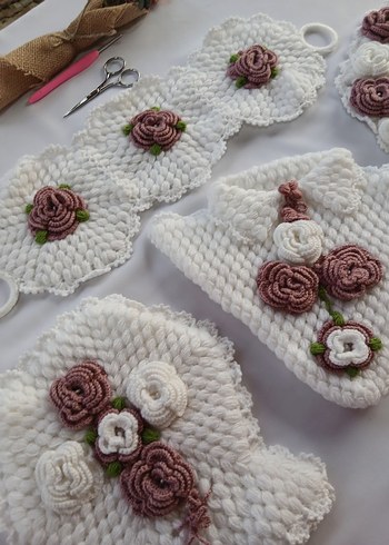 Bohem Tarzda El Örgüsü Çiçekli lif Set - Görsel 2