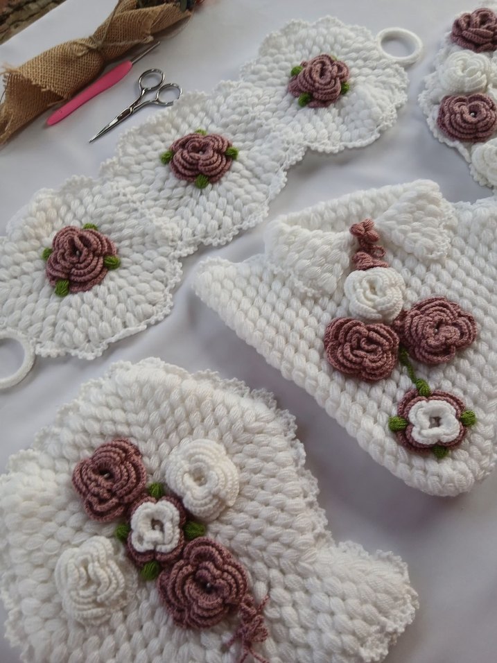 Bohem Tarzda El Örgüsü Çiçekli lif Set - Görsel 2