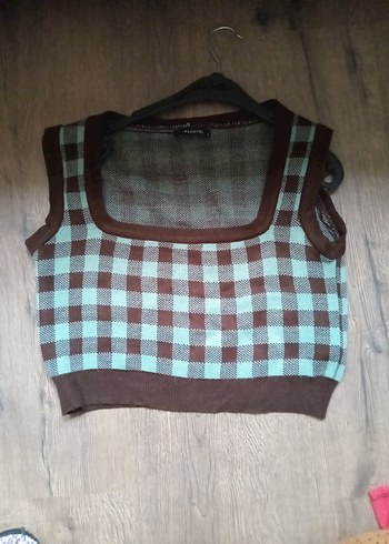 Düğmeli Kareli Kahverengi Kadın Hırka - Görsel 4