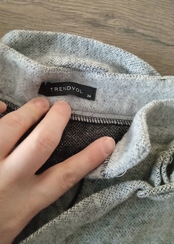 Gri Keten Midi Bol Kesim Kadın Pantolon Kışlık - Görsel 3