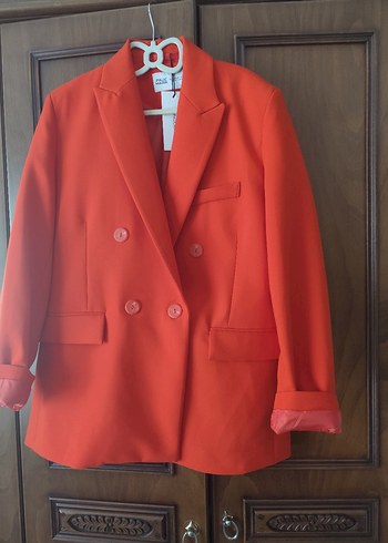 Kadın Kırmızı Düğmeli Blazer Ceket - Görsel 6