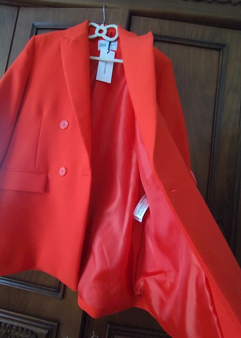 Kadın Kırmızı Düğmeli Blazer Ceket - Görsel 5