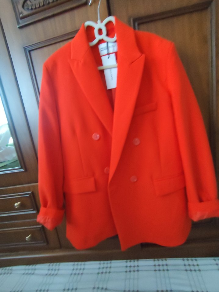 Kadın Kırmızı Düğmeli Blazer Ceket - Görsel 2