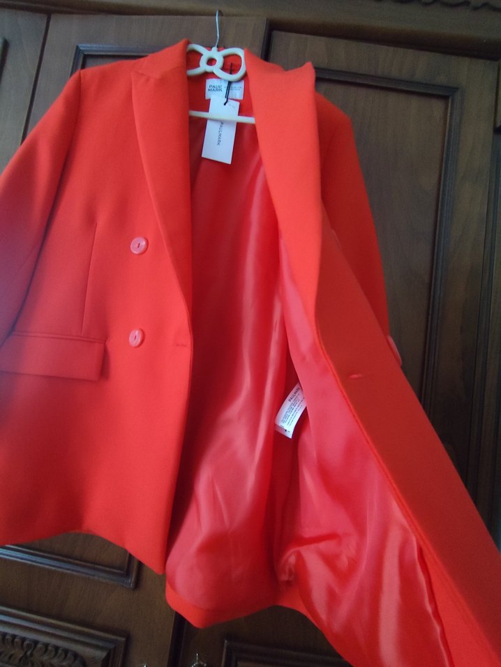 Kadın Kırmızı Düğmeli Blazer Ceket - Görsel 5