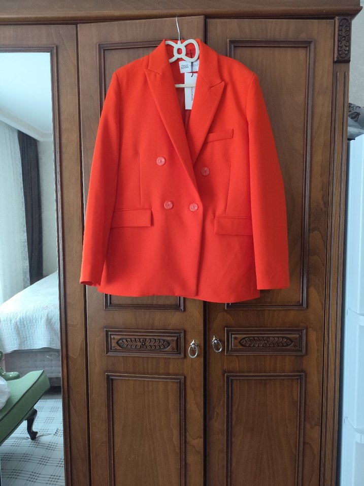 Kadın Kırmızı Düğmeli Blazer Ceket - Görsel 3