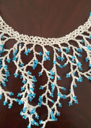 Boncuklu Turkuaz Nakışlı Uzun Bohem Kolye - Görsel 2