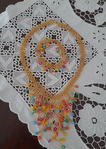 Uzun Renkli Boncuklu Bohem Kolye - Görsel 2