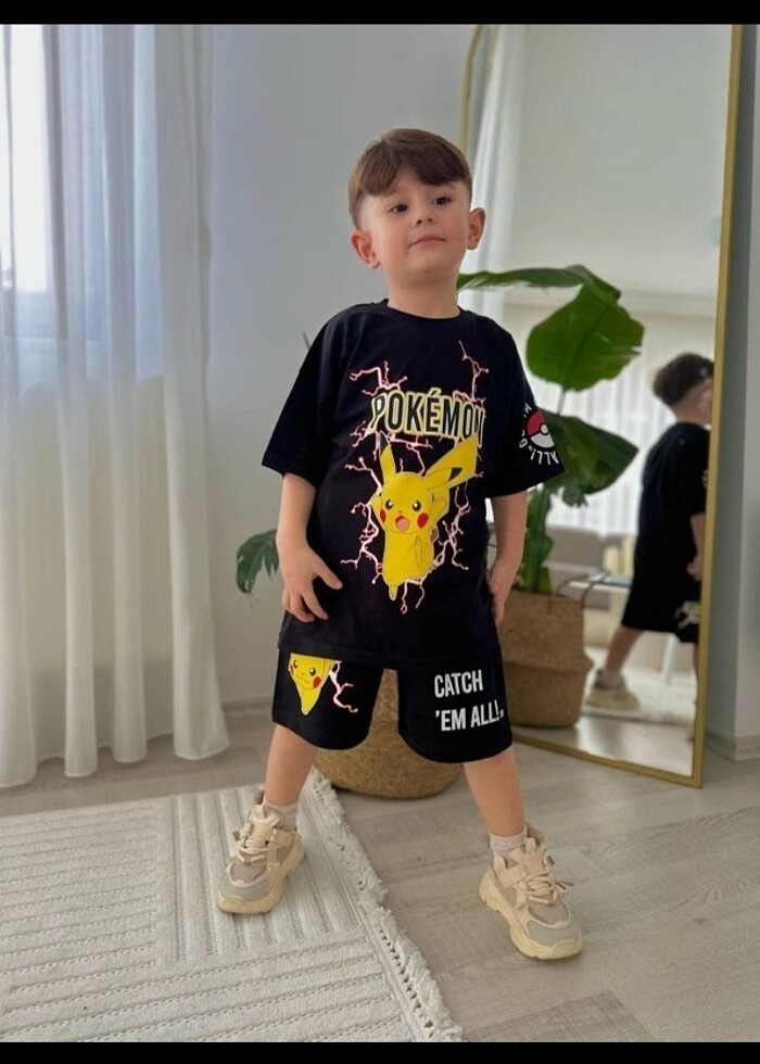 Pokemon 2li şortlu takım pamuklu kumaş  - Görsel 2