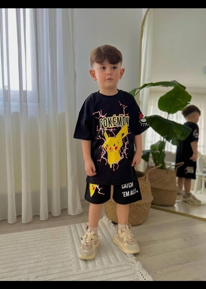 Pokemon 2li şortlu takım pamuklu kumaş  - Görsel 4