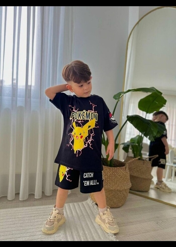 Pokemon 2li şortlu takım pamuklu kumaş  - Görsel 3