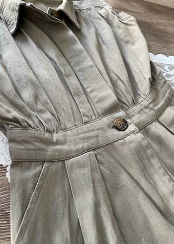 Bej Keten Kadın Midi Tulum - Görsel 2