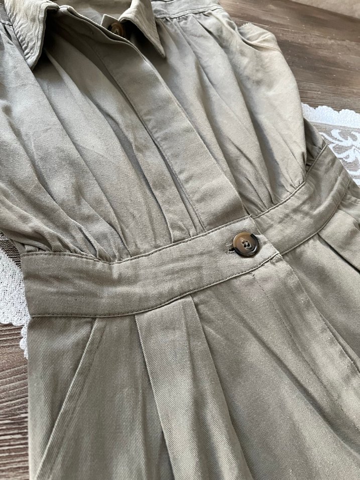 Bej Keten Kadın Midi Tulum - Görsel 2