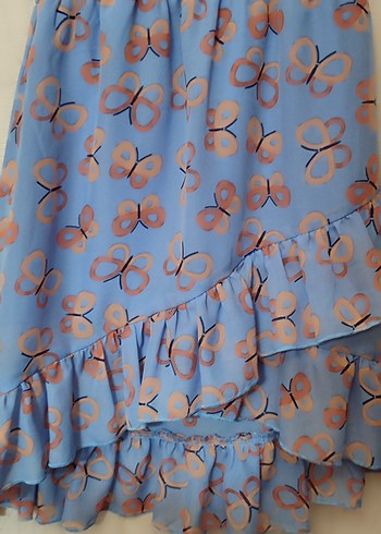 Kız Çocuk Mavi Kelebekli Fırfırlı Elbise - Görsel 5