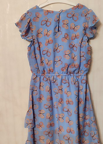 Kız Çocuk Mavi Kelebekli Fırfırlı Elbise - Görsel 2