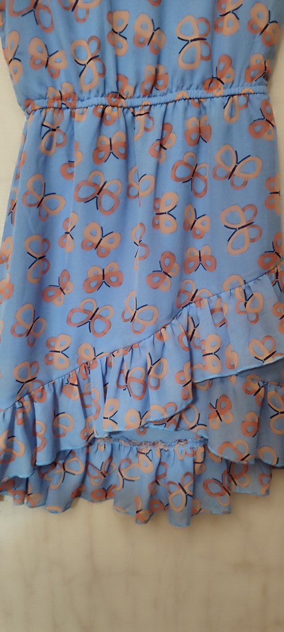 Kız Çocuk Mavi Kelebekli Fırfırlı Elbise - Görsel 5