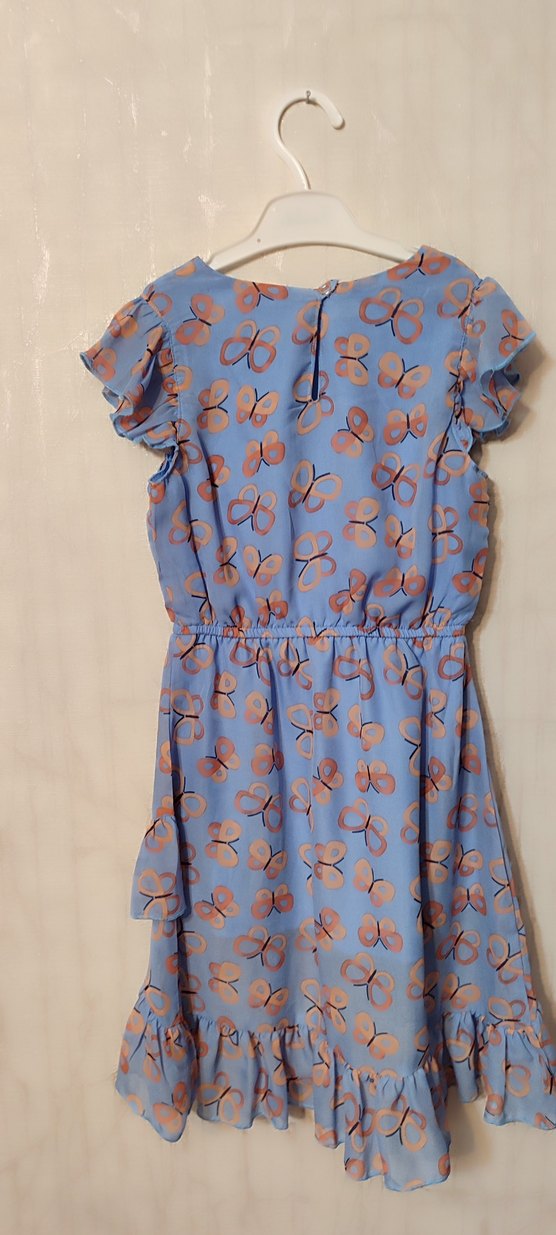 Kız Çocuk Mavi Kelebekli Fırfırlı Elbise - Görsel 2