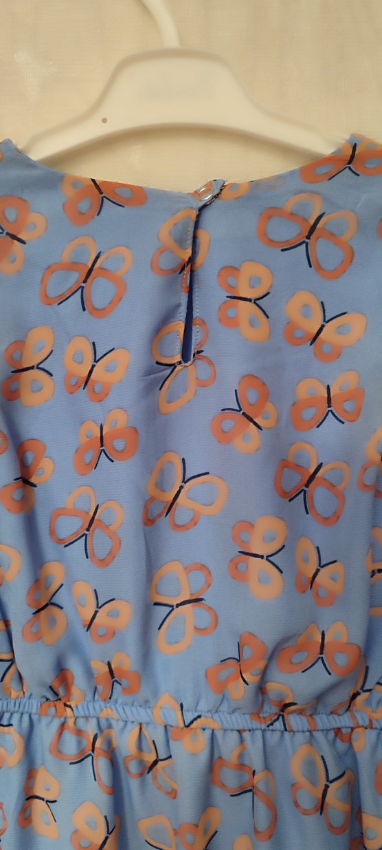 Kız Çocuk Mavi Kelebekli Fırfırlı Elbise - Görsel 3