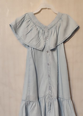 Lcw Kız Çocuk Mavi Denim Volanlı Elbise - Görsel 2