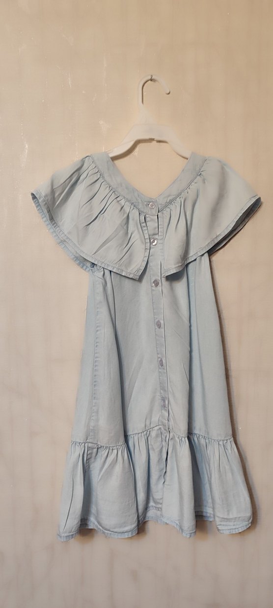 Lcw Kız Çocuk Mavi Denim Volanlı Elbise - Görsel 2