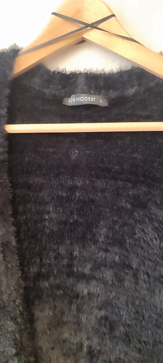 Siyah Peluş Kadın Cepli Hırka - Görsel 3