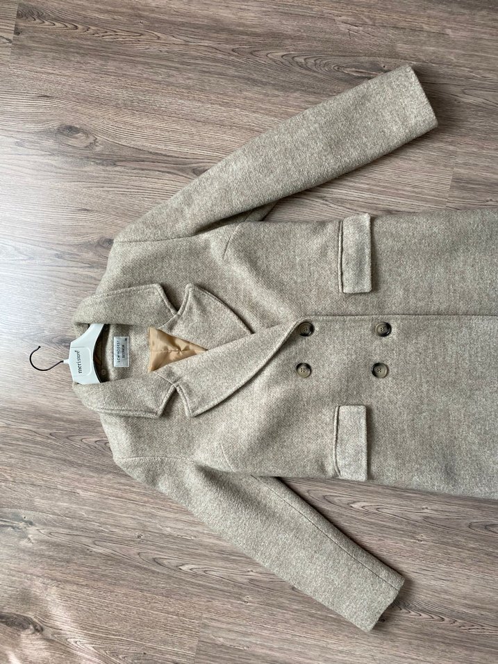 Bej Çift Düğmeli Kadın Kaban lcw - Görsel 2