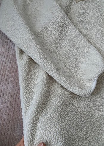 Bej kadın modest  Polar Sweatshirt Yarım Fermuarlı - Görsel 4