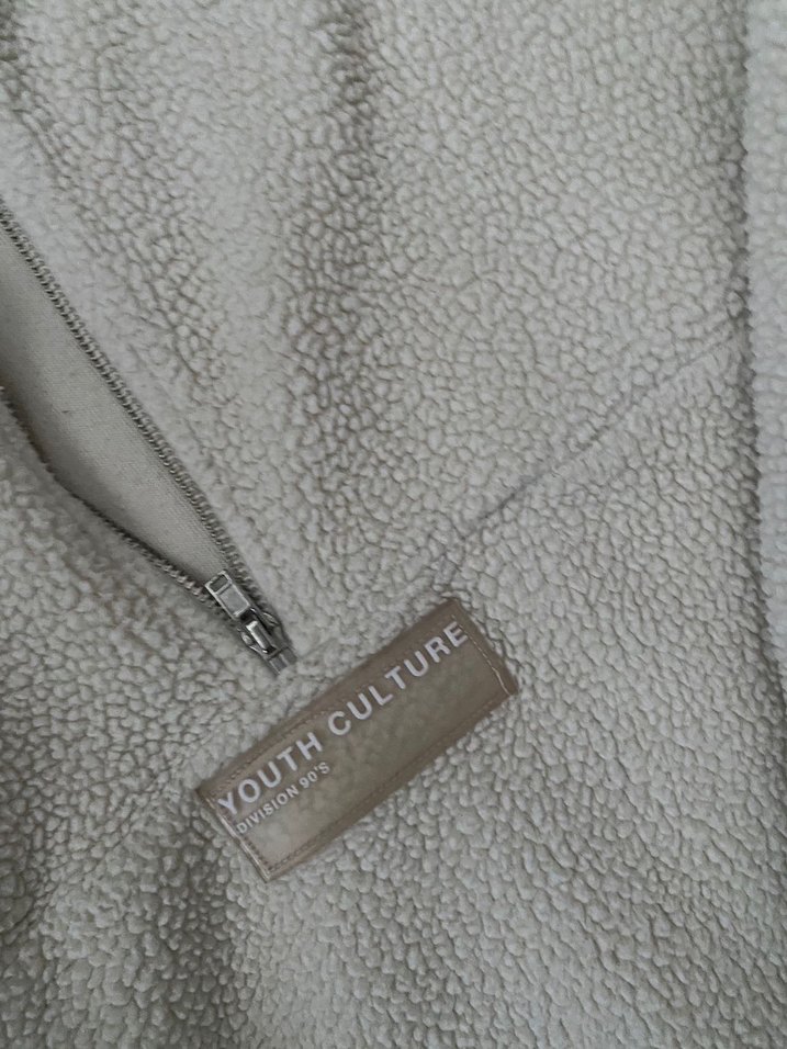 Bej kadın modest  Polar Sweatshirt Yarım Fermuarlı - Görsel 3