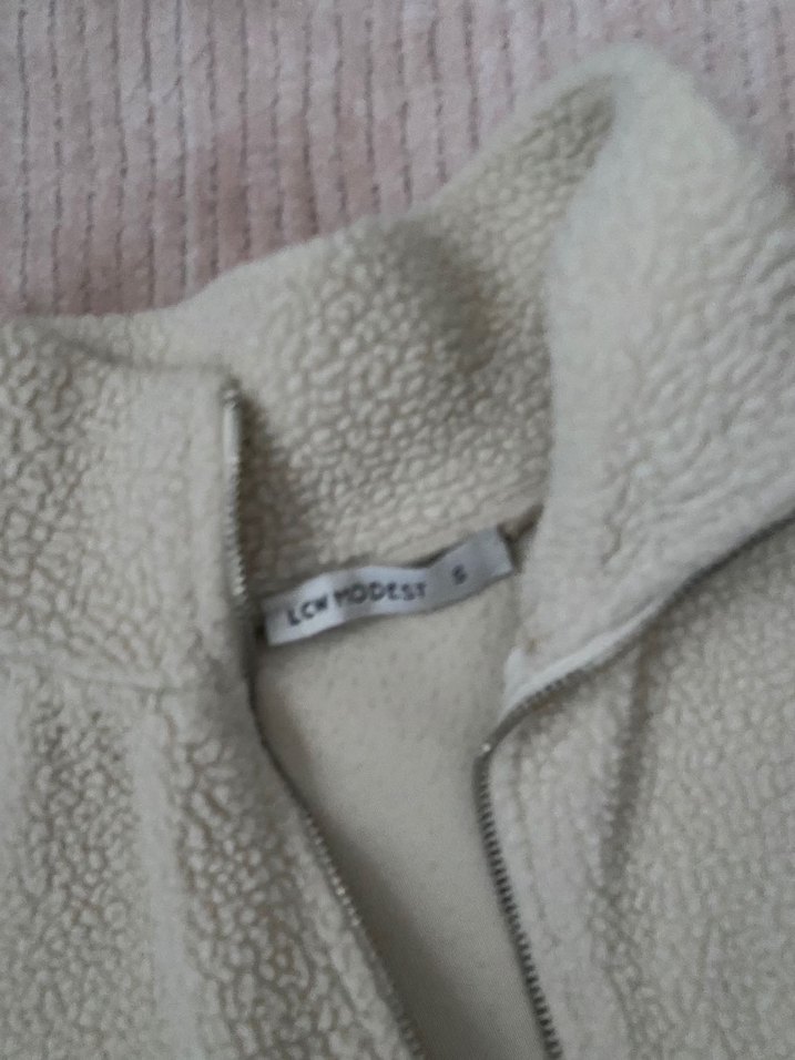 Bej kadın modest  Polar Sweatshirt Yarım Fermuarlı - Görsel 2