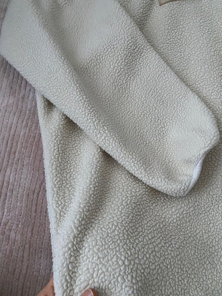 Bej kadın modest  Polar Sweatshirt Yarım Fermuarlı - Görsel 4