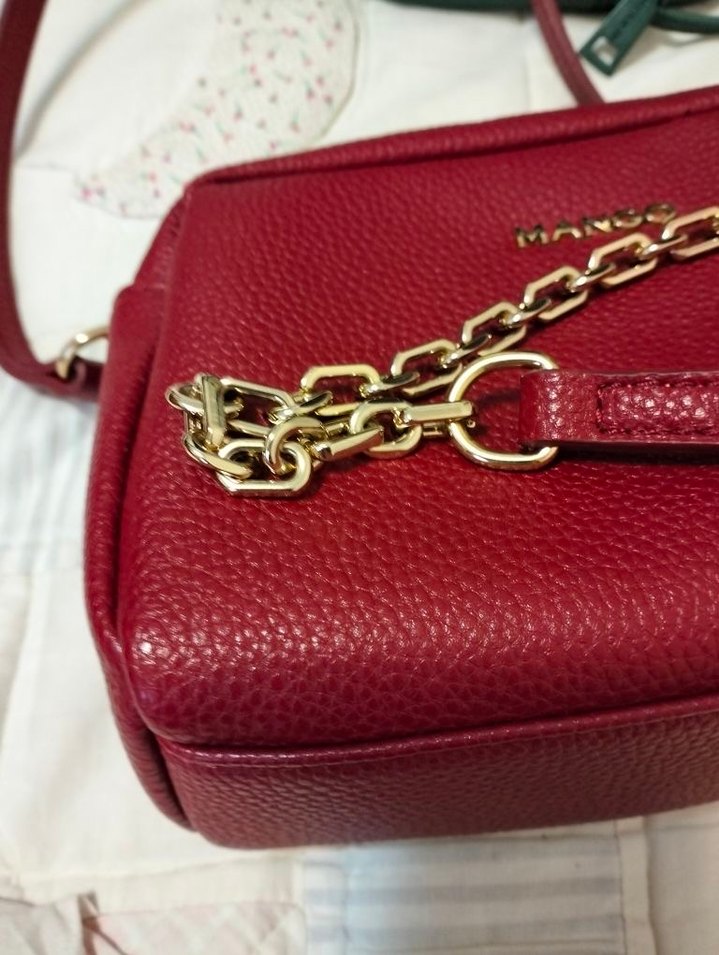Mango Zincir Detaylı Bordo Deri Kadın Çanta - Görsel 2