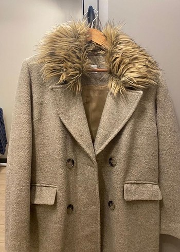 Kürklü Bej Kadın Uzun Kaban lcw - Görsel 3