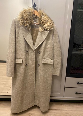 Kürklü Bej Kadın Uzun Kaban lcw - Görsel 2