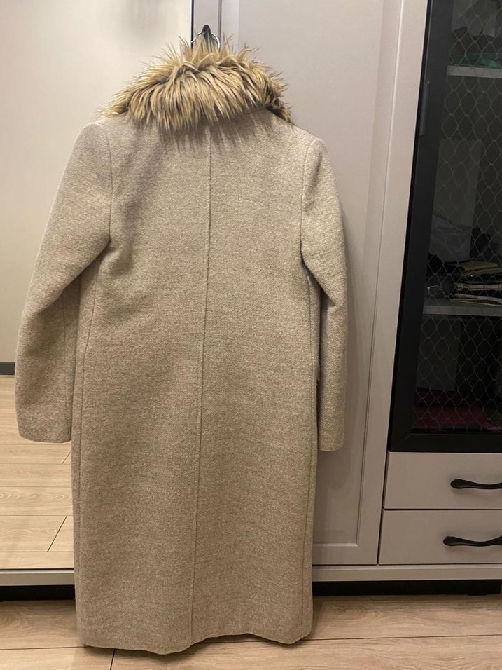 Kürklü Bej Kadın Uzun Kaban lcw - Görsel 4