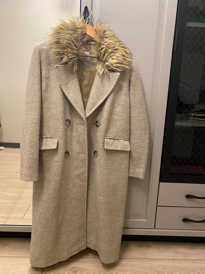 Kürklü Bej Kadın Uzun Kaban lcw - Görsel 2