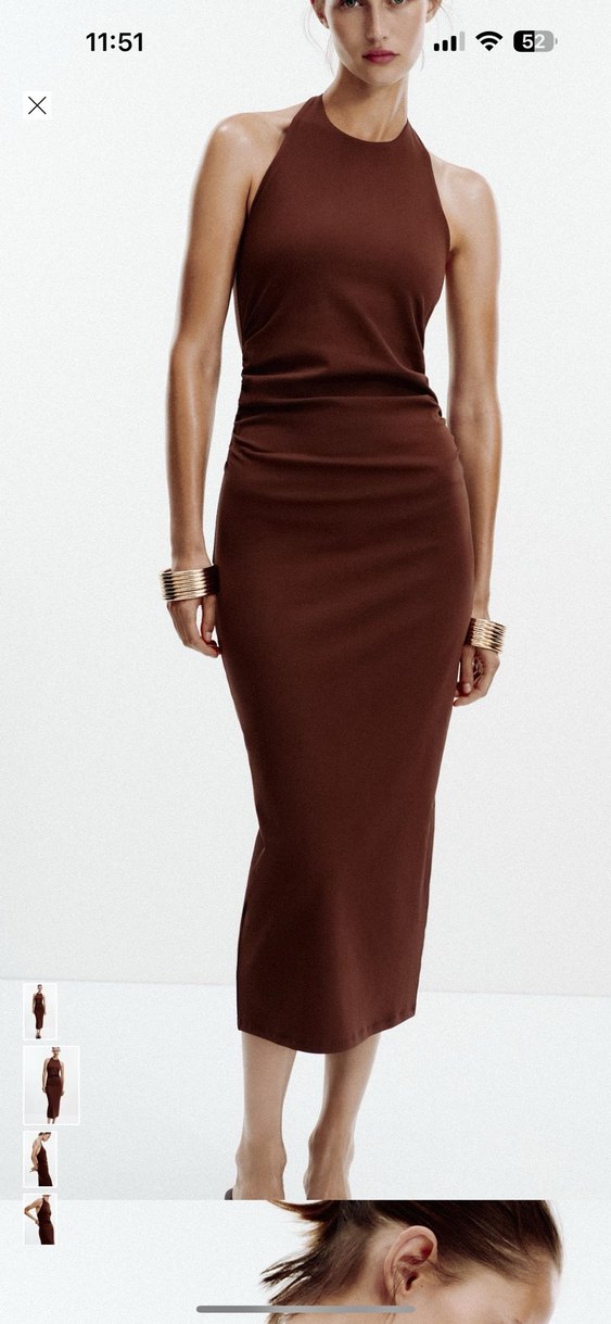 Kahverengi Drapeli Halter Elbise - Görsel 2