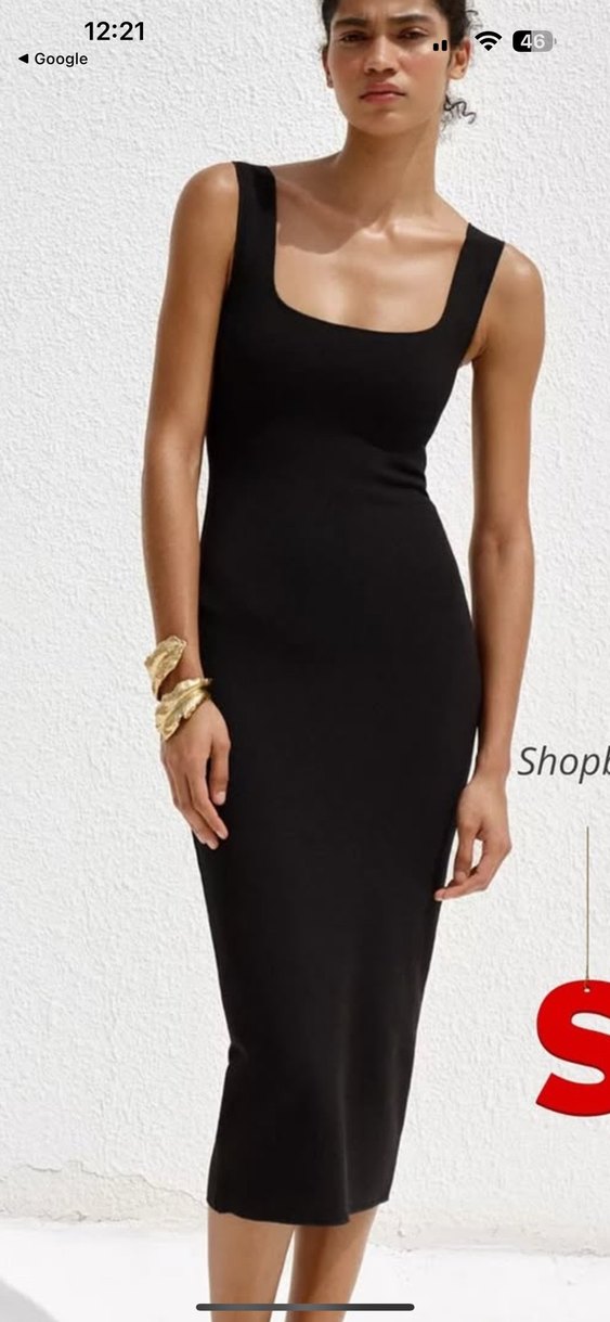 Siyah Stretch Kare Yaka Elbise - Görsel 2