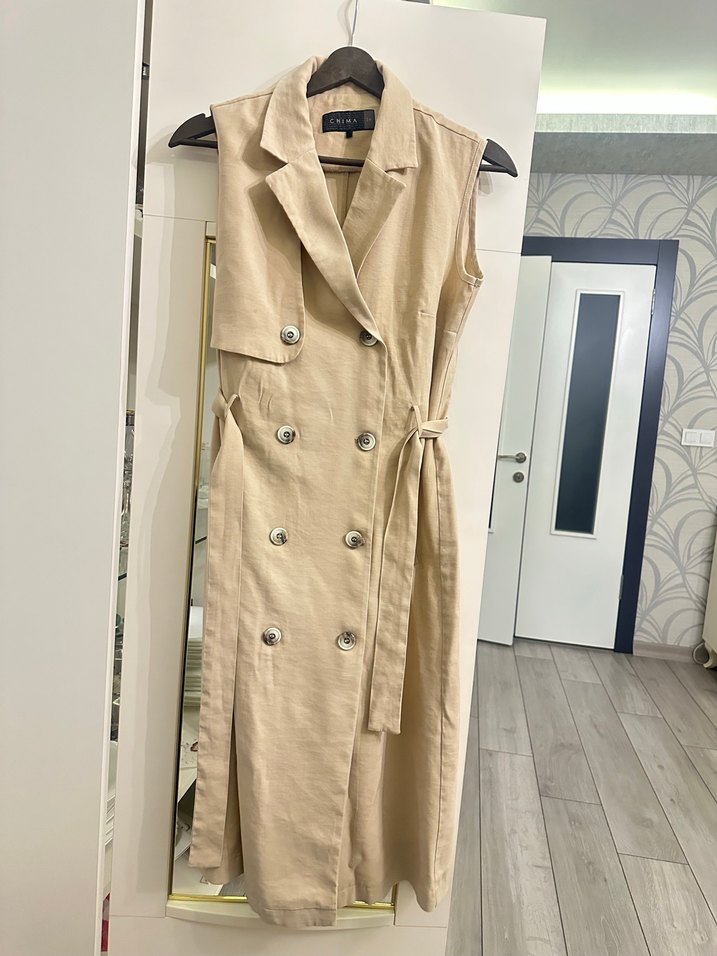 Taş rengi kruvaze elbise - Görsel 2