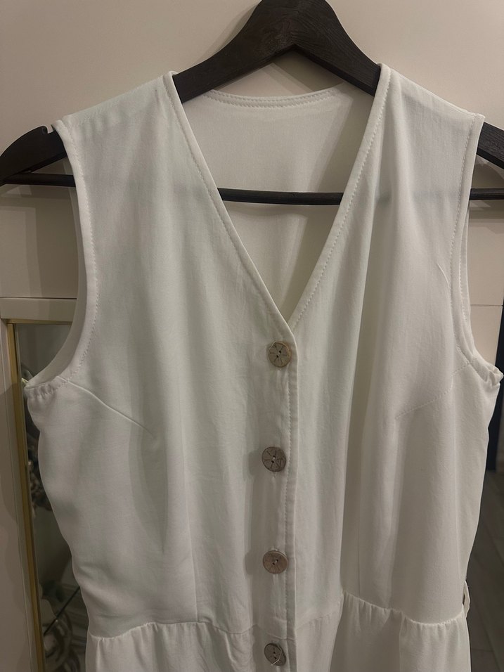 Kadın Beyaz Düğmeli Midi Elbise - Görsel 2