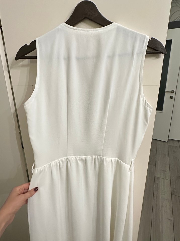 Kadın Beyaz Düğmeli Midi Elbise - Görsel 3