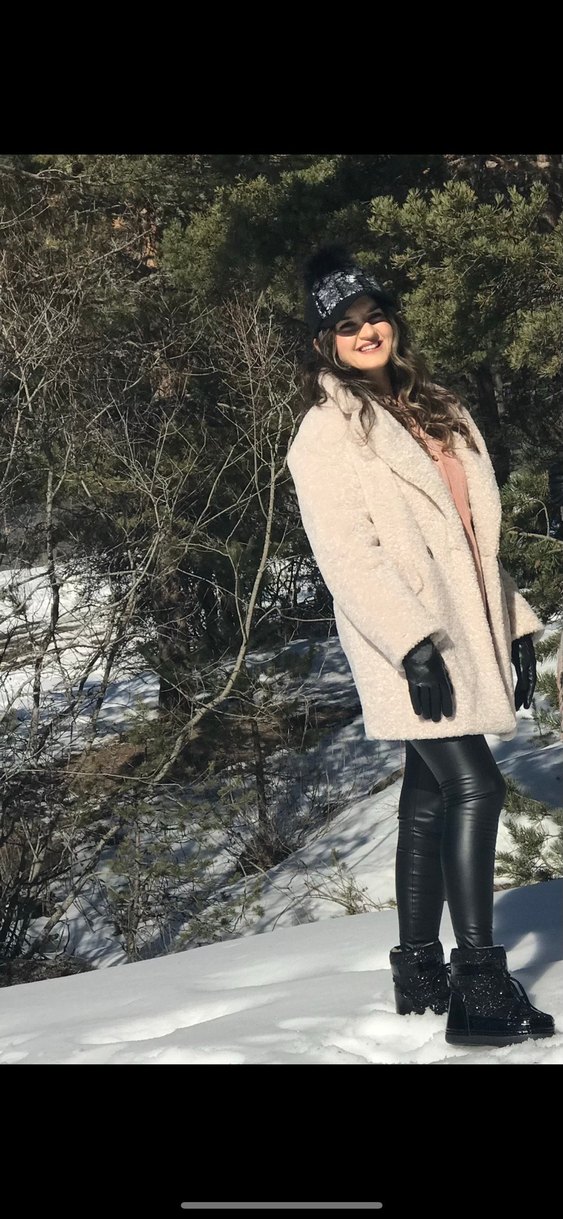 Tas rengi Midi Kadın Kürk Kaban - Görsel 2