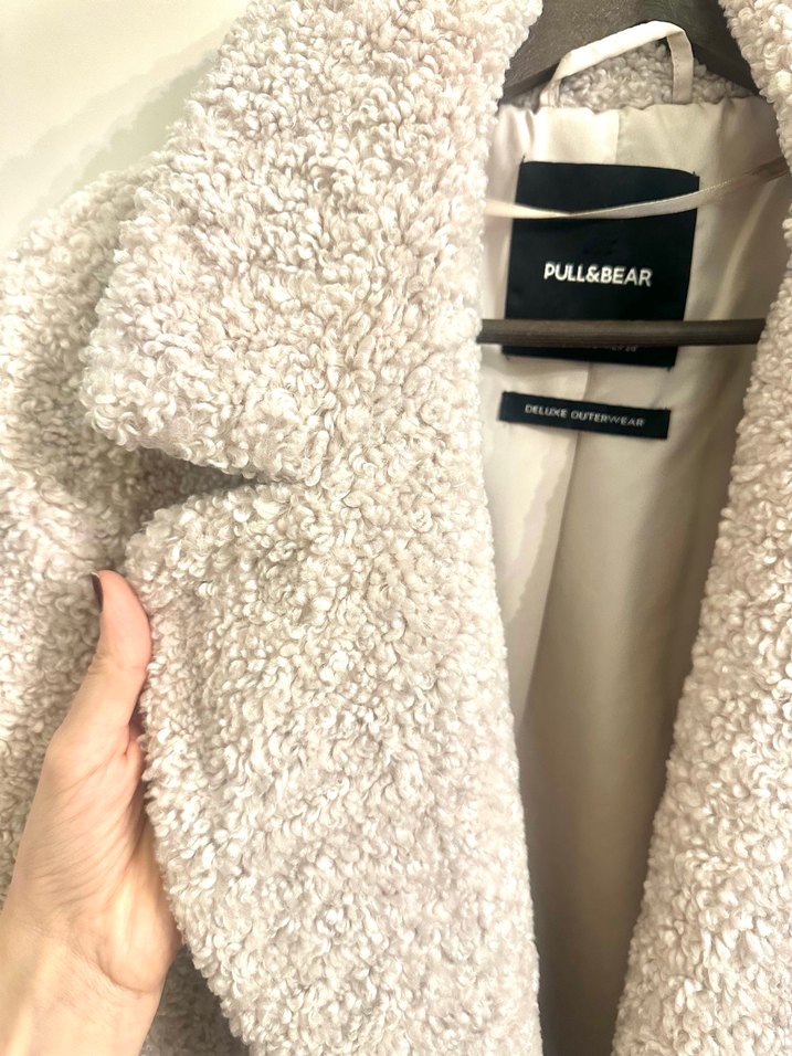 Tas rengi Midi Kadın Kürk Kaban - Görsel 5