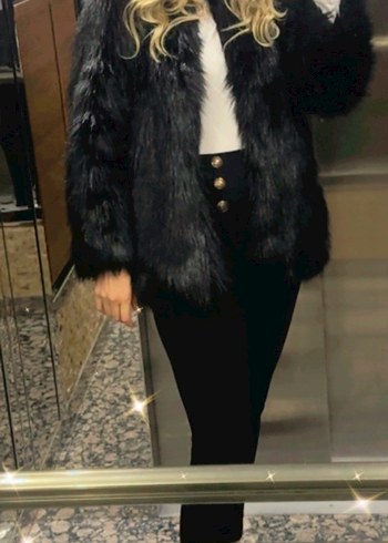 Siyah hm kürk ceket s-m beden uyumlu oversize kalip sifir gbidir - Görsel 2