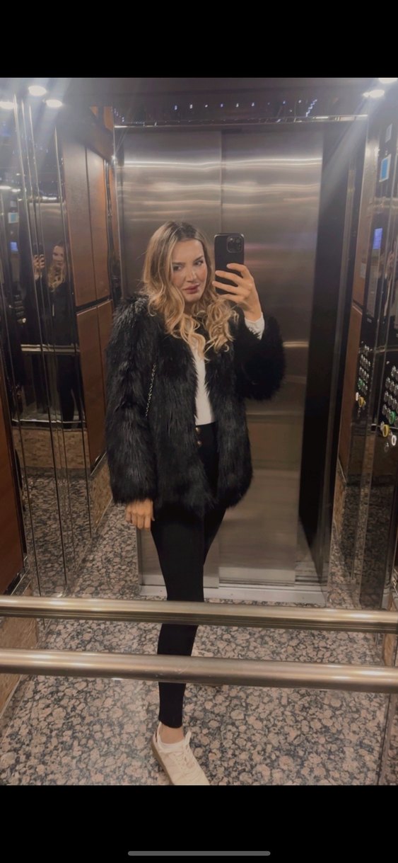 Siyah hm kürk ceket s-m beden uyumlu oversize kalip sifir gbidir - Görsel 3