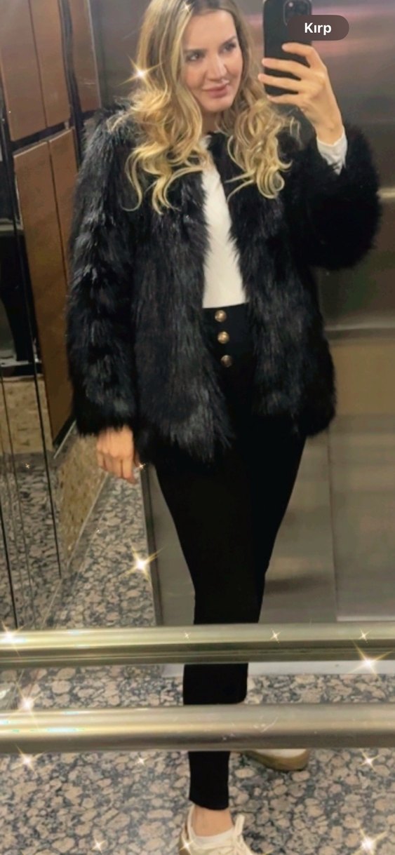 Siyah hm kürk ceket s-m beden uyumlu oversize kalip sifir gbidir - Görsel 2