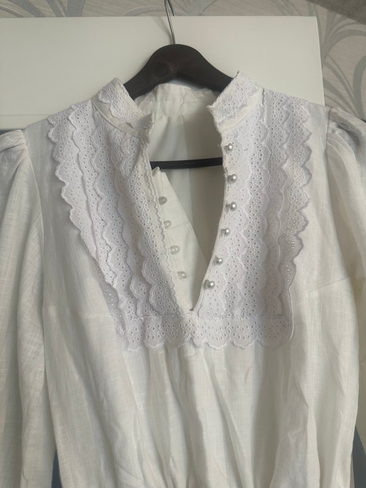 Beyaz Kısa Gömlek yaka elbise - Görsel 2