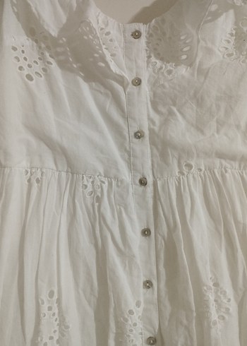 Zara Düğmeli, Nakışlı Beyaz Uzun Bohem Elbise