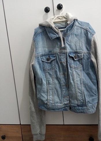 Gri Kapüşonlu Jean Ceket