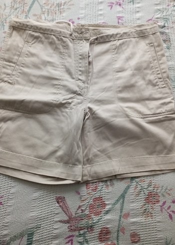 Bej Kadın Mini Şort Pamuklu Rahat Kesim